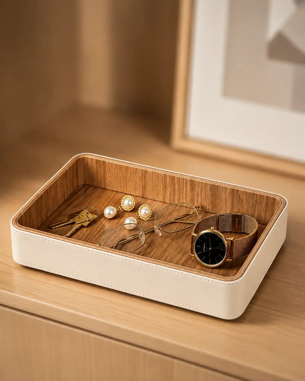 Luxe PU Leather & Wood Organizer