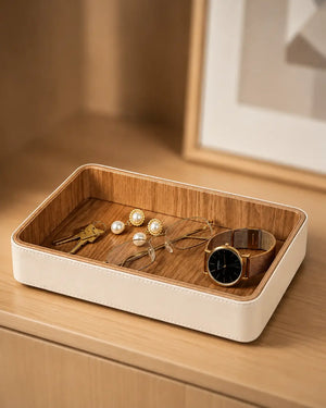 Luxe PU Leather & Wood Organizer