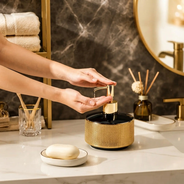 Luxe Textured Gold & Black Liquid Dispensers (Set of 2)