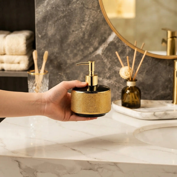 Luxe Textured Gold & Black Liquid Dispensers (Set of 2)