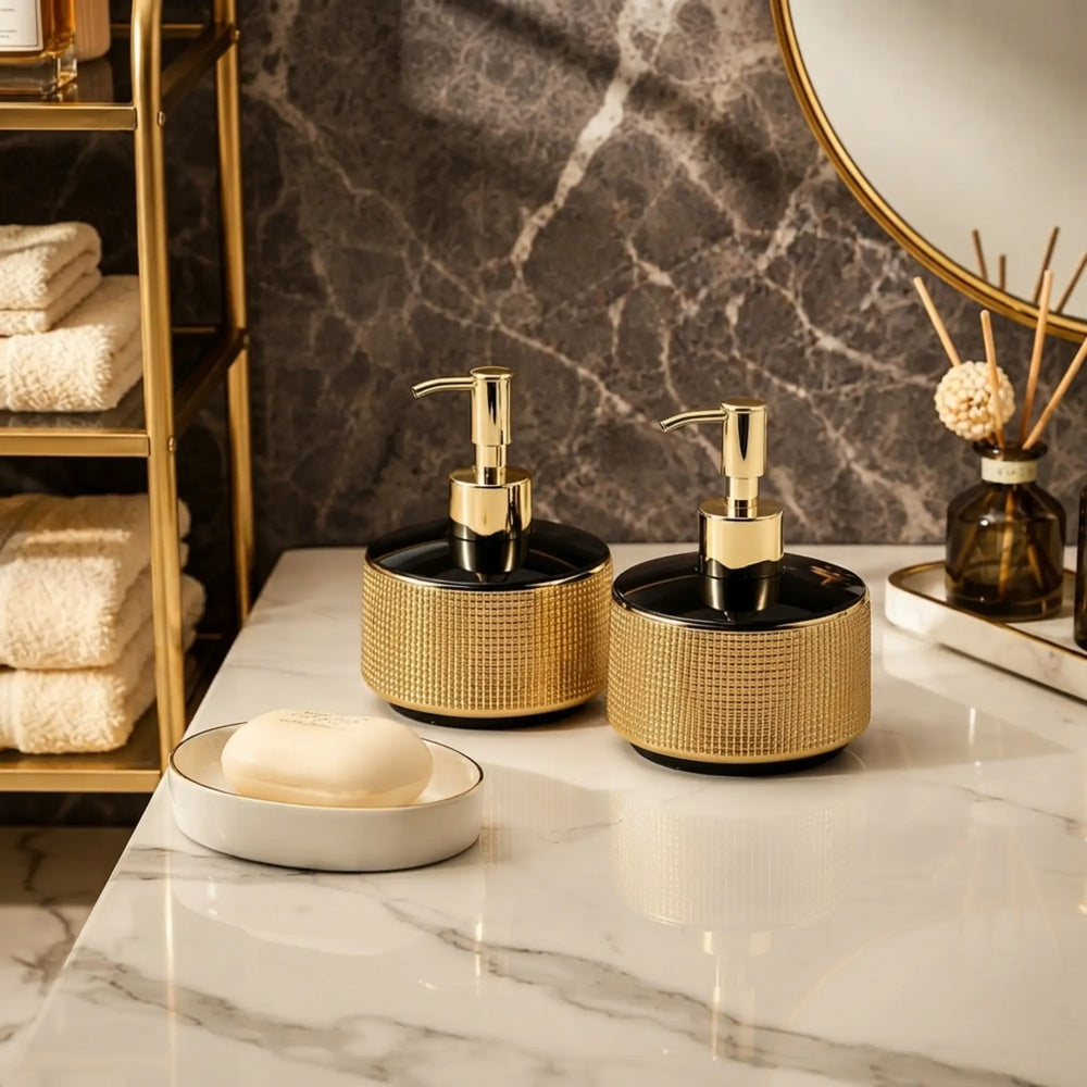 Luxe Textured Gold & Black Liquid Dispensers (Set of 2)