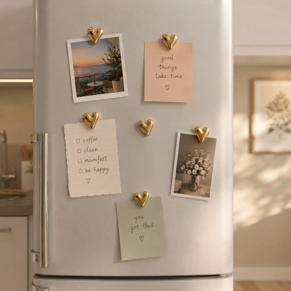 Set of 8 Gold Heart Fridge Magnets