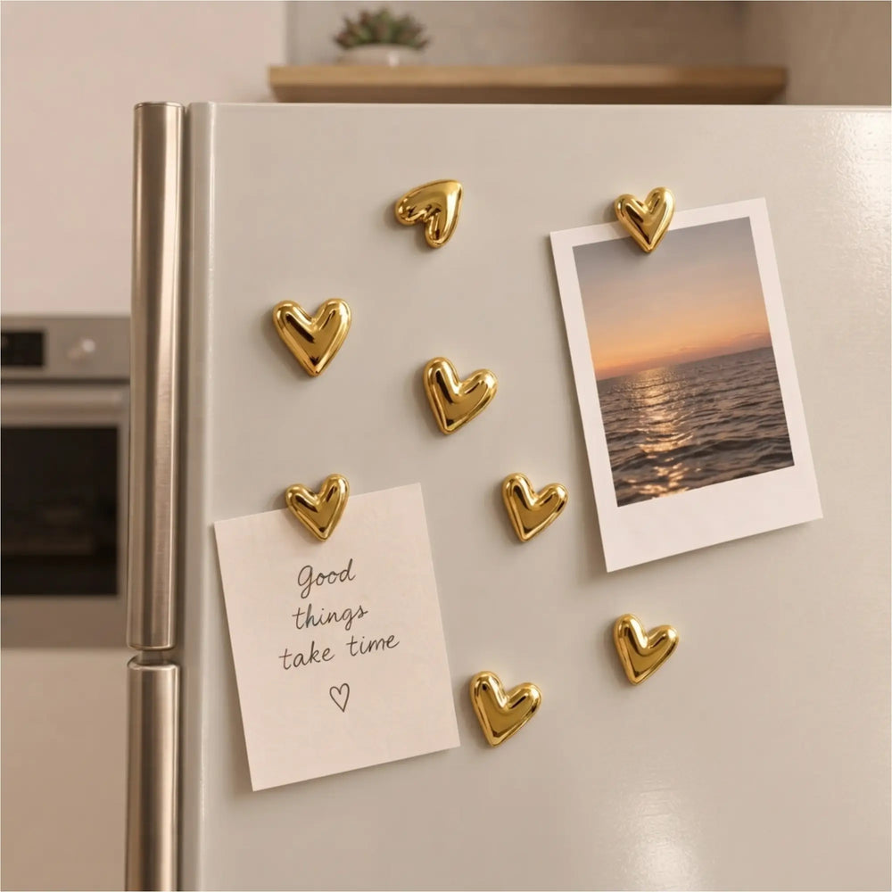Set of 8 Gold Heart Fridge Magnets