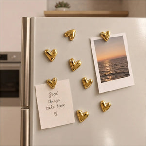 Set of 8 Gold Heart Fridge Magnets