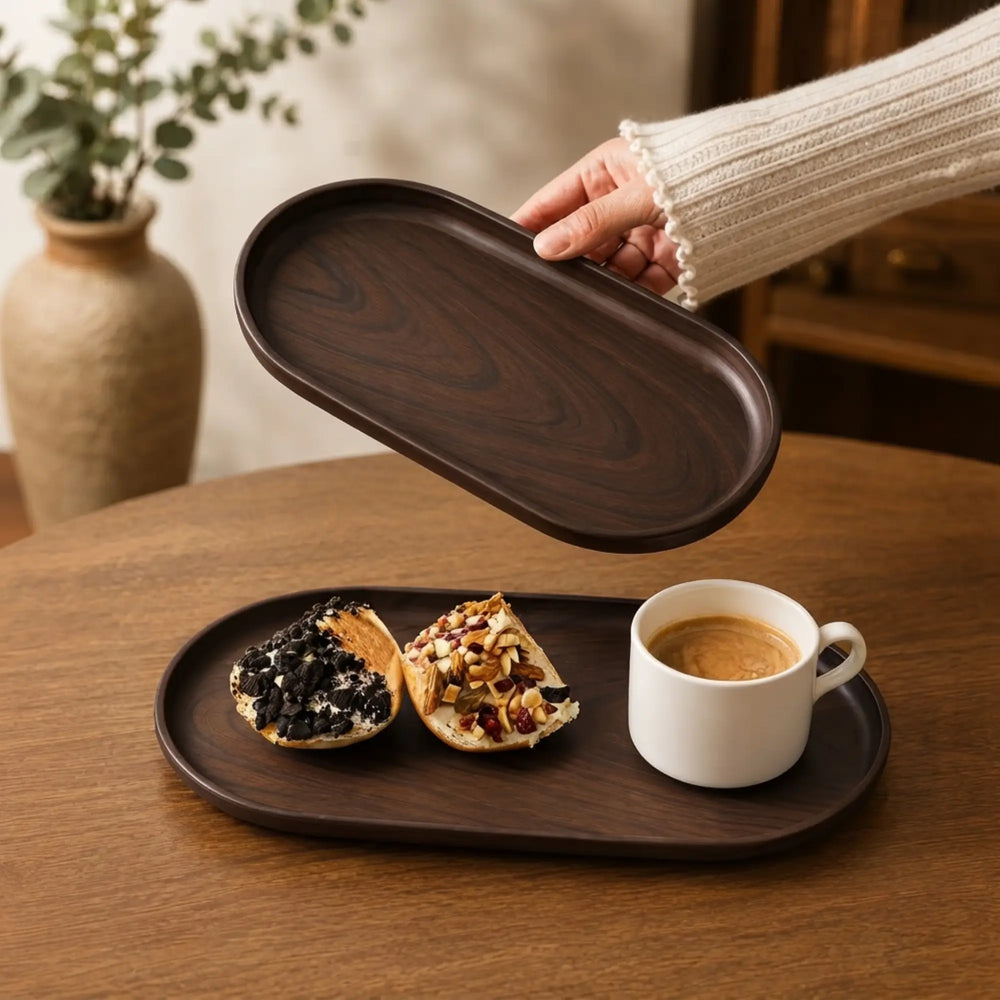 Set of two Wood grained Food trays