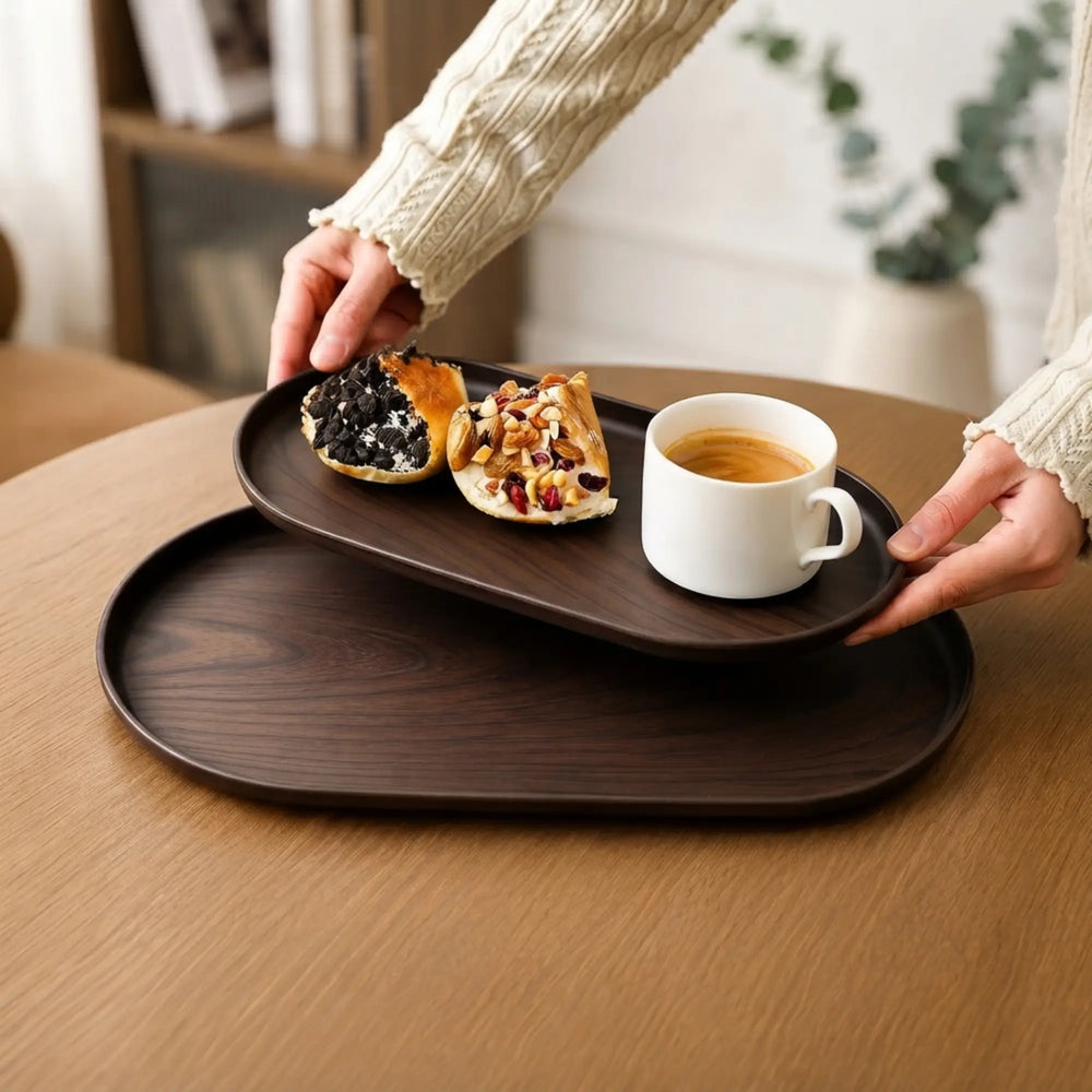 Set of two Wood grained Food trays