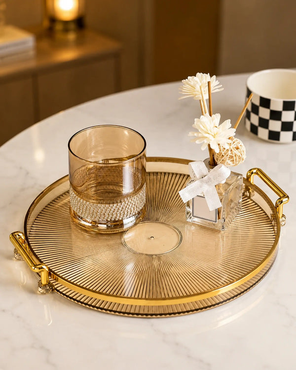 The Noor Radiant Tray Fluted Amber Glass & Gold