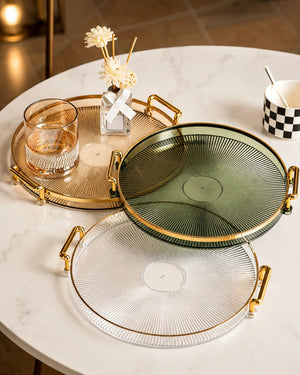 The Noor Radiant Tray Fluted Amber Glass & Gold
