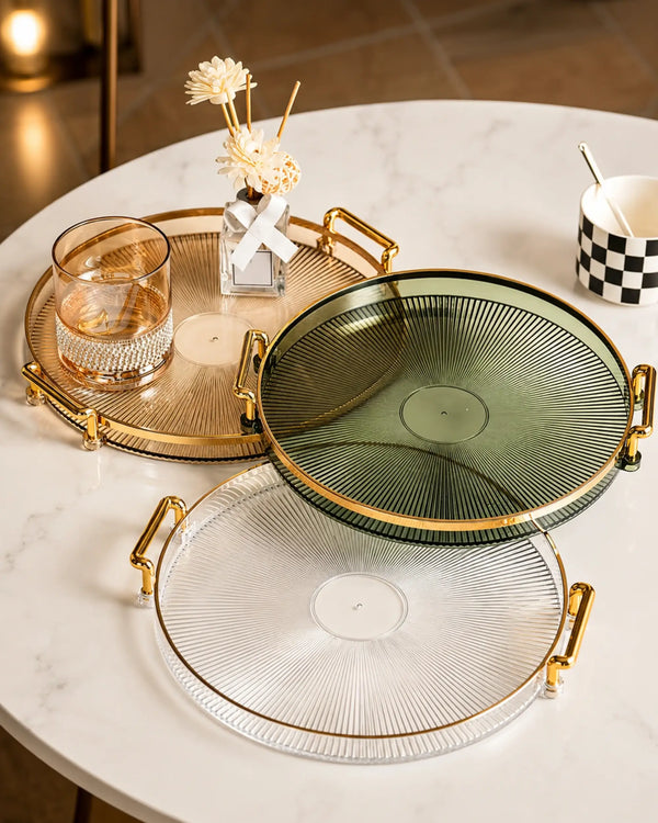 The Noor Radiant Tray Fluted Amber Glass & Gold
