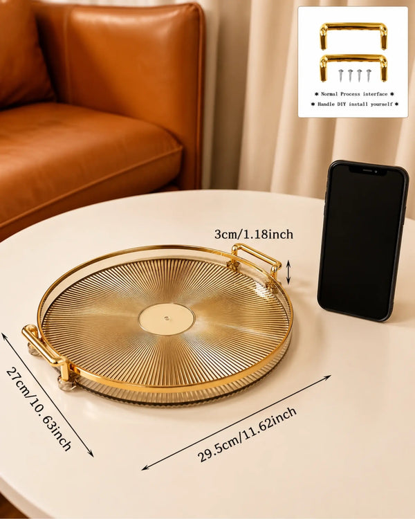 The Noor Radiant Tray Fluted Amber Glass & Gold